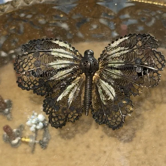 vintage sterling silver butterfly brooch black silver such delicate workmanship - Picture 7 of 8